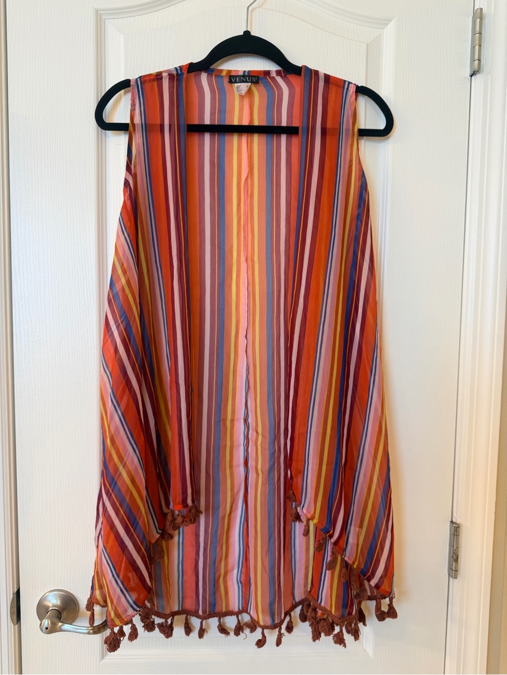 VENUS Multicolor Striped Tassel Kimono - C-